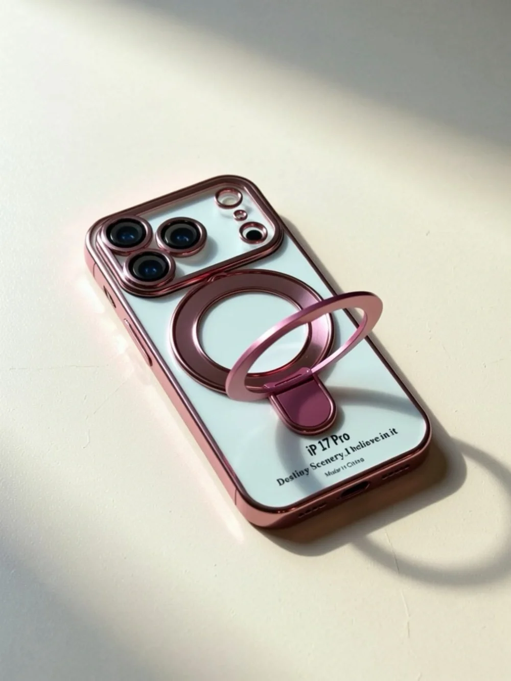 iP 17 Pro Pink Protective Phone Case with Ring Stand